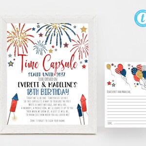 EDITABLE Twins Fireworks Time Capsule, Printable Time Capsule Sign, July 4 First Birthday, Stars And Firecrackers Board, Instant Download
