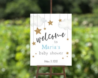 Twinkle Twinkle Little Star Willkommensschild, benutzerdefinierte Baby-Dusche-Zeichen, Mond und Sterne Baby-Dusche, junge Baby-Dusche, Instant Download