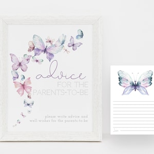 Consejos de mariposas para los futuros padres, consejos imprimibles y letrero de buenos deseos, baby shower de mariposas, descarga instantánea