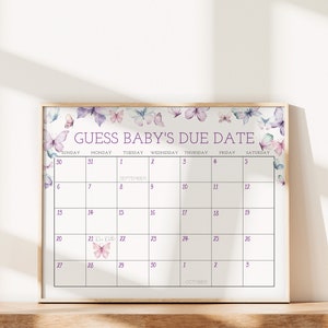 EDITIERBAR Erraten Baby Fälligkeitskalender, Schmetterlinge Duschbrett, Schmetterling Poster, Sommer Frühling Fälligkeitskalender, Sofortiger Download