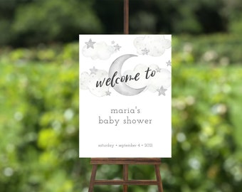 Twinkle Twinkle Little Star Willkommensschild, benutzerdefinierte Baby Shower Schild, Mond und Sterne Baby Shower, Instant Download