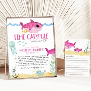 EDITABLE Pink Baby Shark Time Capsule, Printable Fish Time Capsule Sign, Shark First Birthday, Under The Sea Time Capsule, Instant Download