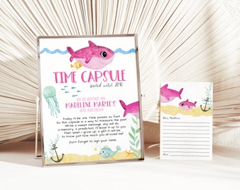 EDITABLE Pink Baby Shark Time Capsule, Printable Fish Time Capsule Sign, Shark First Birthday, Under The Sea Time Capsule, Instant Download