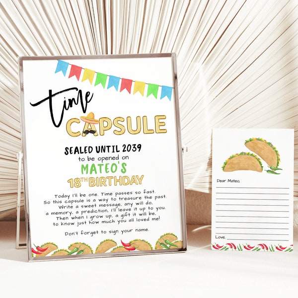 EDITABLE Taco Bout One Time Capsule, Printable Time Capsule Sign, First Birthday, Taco Bout Uno, Fiesta Time Capsule, Instant Download