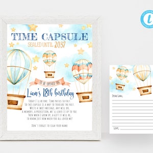 EDITABLE Hot Air Balloon Time Capsule, Printable Time Capsule Sign, First Birthday, Stars And Balloons Board, Instant Download