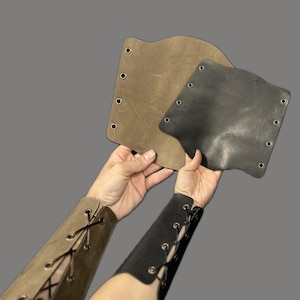 Black/Brown Leather Bracers Medieval Bracer Warrior Bracers Mystic Viking Archery Armguard LARP Greaves Elven Druid&#39;s Archery Vambrace