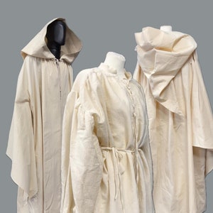 Cloak and Tunic Buttercream Hooded, Wizard Costume, Sorcerer Robe, Magic Cloak, Cosplay Costume, Mantle, Garb, Mage Tunic, Warlock Robe