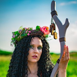 Staff of Runestones Enchanted Nature Runecarved Grove Scepters Wand Cane Runecrafted Wands Runemarked Essence of Druid Magic Rod Cosplay