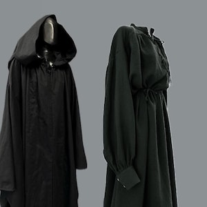 Cloak and Tunic Raven Black, Hooded Sorcerer, Mage's Robe