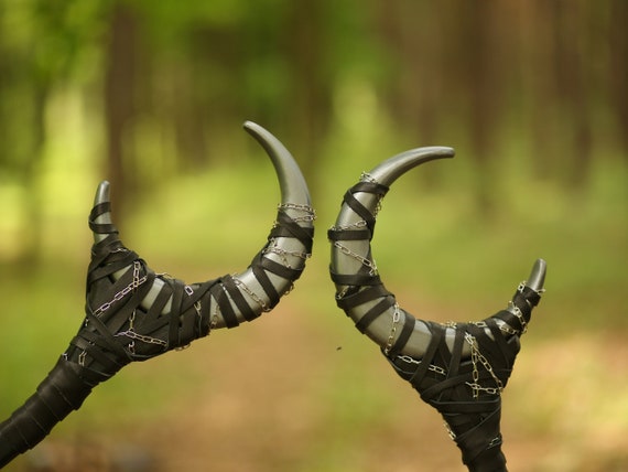 GunMetal Crescent Moon Staff, Cosplay Magical Stick , Wizard Staff, Lunar Grey Wand, Steampunk, Costume Accessories, Alder