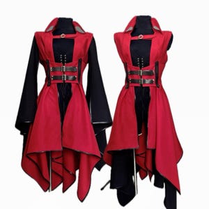 Scarlet Eclipse, Crimson color Dark Fantasy Convertible Dress –  Gothic, Medieval, Steampunk, LARP, Cosplay, Witch, Vampire Cosplay