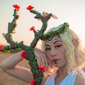 Birdsong Elf Staff, Nature-themed Stick, Magical forest Elven artifact, Nature-inspired Whimsical, Blossoming Symphony of Birds