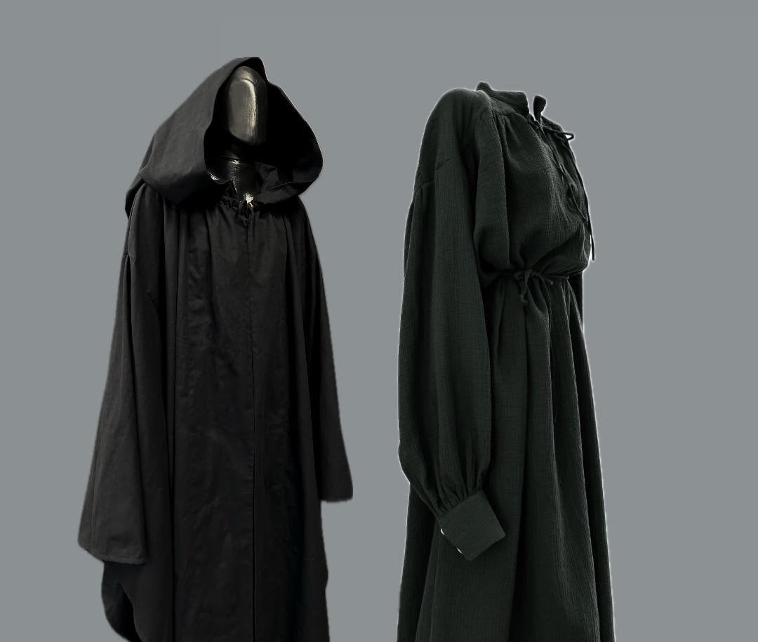 Set Raven Black Hooded Sorcerer Cloak and Tunic, Grim Reaper, Warlock, Wizard Costume, Sorcerer, Cosplay Costume, Mantle, Reaper’s Robe