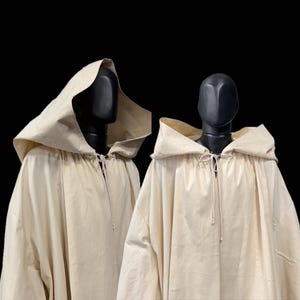 Set Buttercream Hooded Cloak and Tunic, Mage Tunic, Warlock Robe, Wizard Costume, Sorcerer Robe, Magic Cloak, Cosplay Costume, Mantle