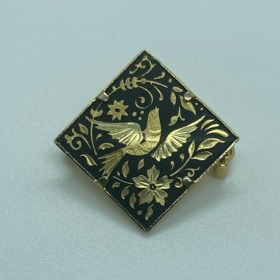 toledoware brooch Vintage damascene bird brooch
