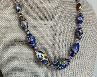 Collier Mi-long En Perles Millefiori Style Murano - Multicolore - Fait Main - Verre - Neuf Sans Emballage