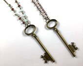 Brass and Beaded Chain Skeleton Key Necklace by Violet Fawn