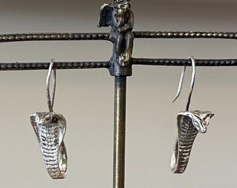 Vintage Sterling Silver Cobra Snake Dangle Drop Earrings