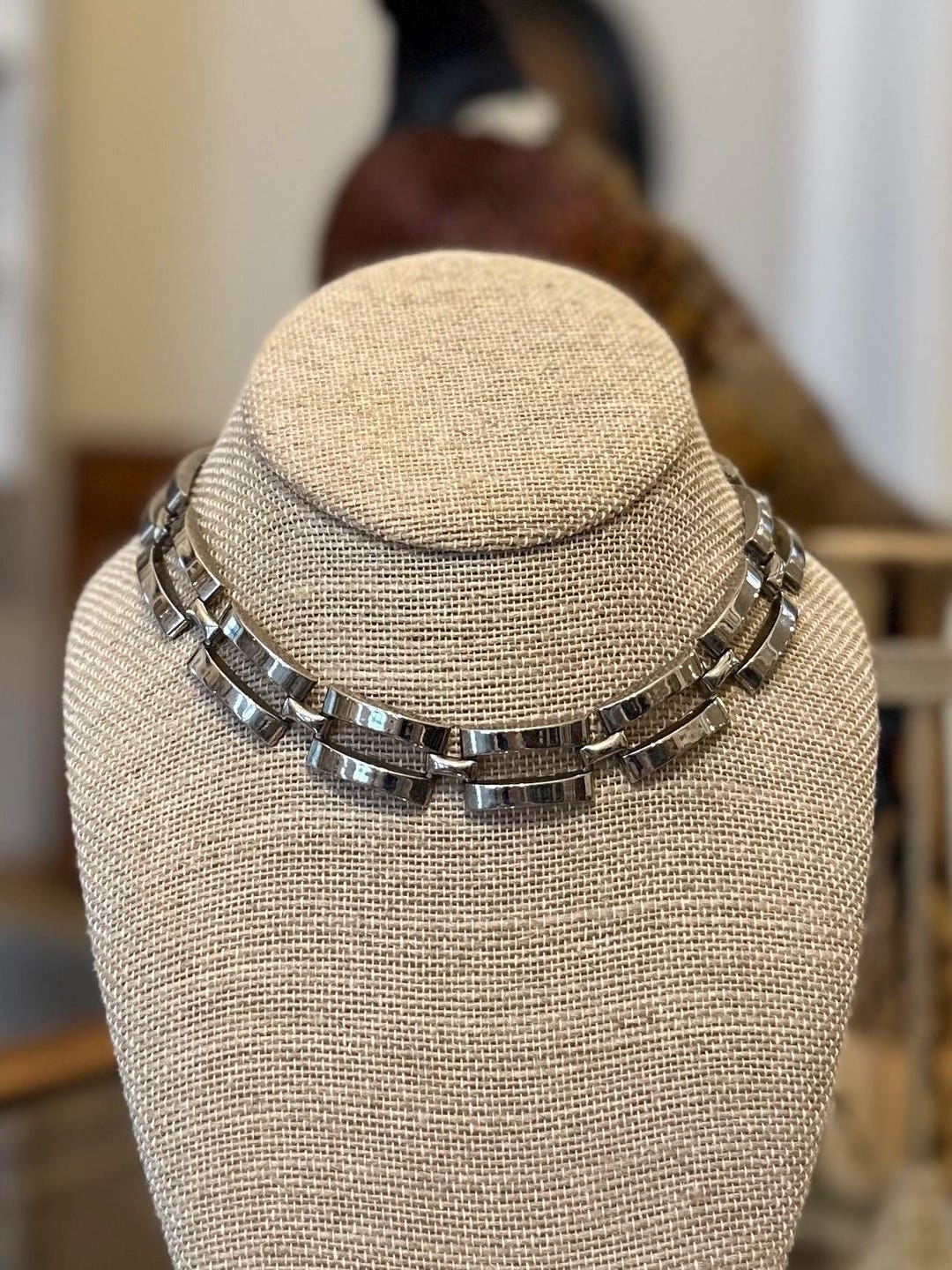 Silver Tone Machine Age Art Deco Jakob Bengel Rectangle Links Collar ...