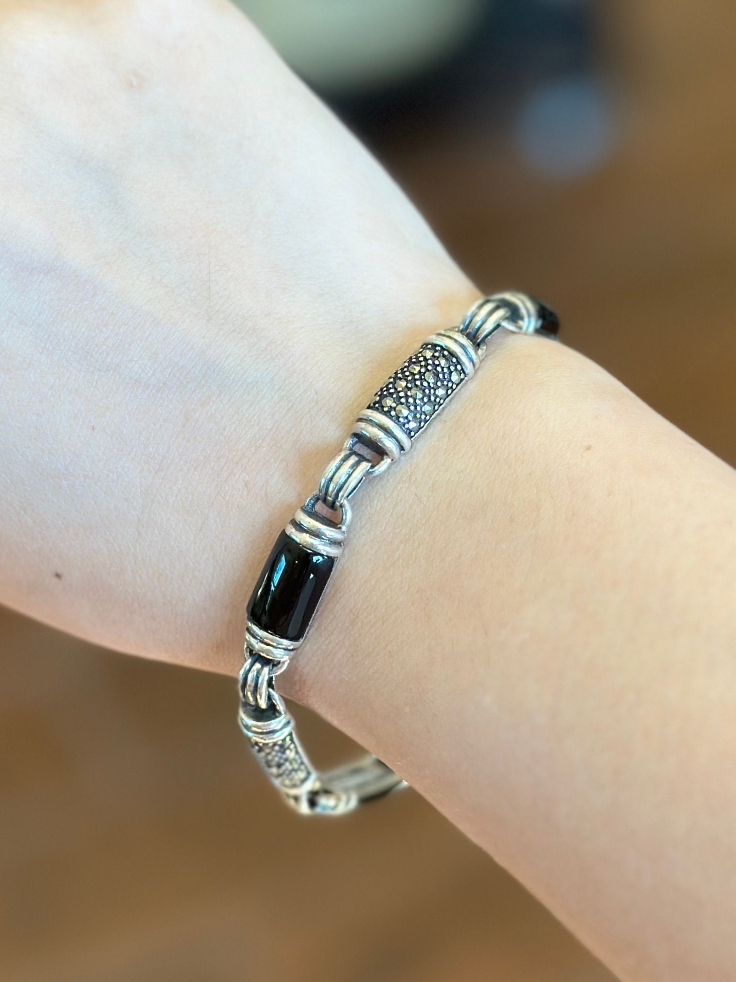 ヴィンテージ 925 スターリングシルバー ブラックオニキスとマーカ