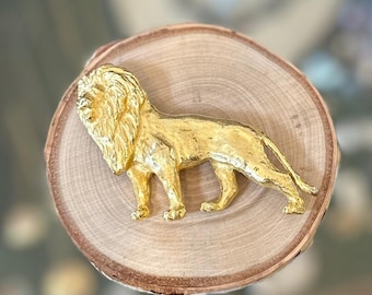 Vintage 1987 Mimi di Niscemi Lion Brooch, Brushed Gold Tone