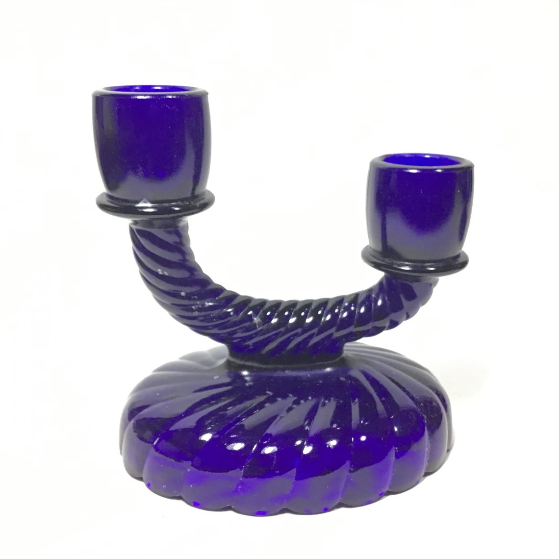 Imperial Glass Cobalt Blue Candle Holder Twin Pillar Flute Etsy