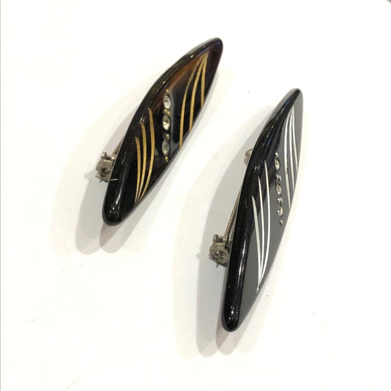 Your Choice! Vintage Black or Brown Lucite & Rhin… - image 3