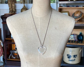 Vintage Clear Cut Crystal Heart Pendant Necklace Sterling Silver Rope Chain 24"