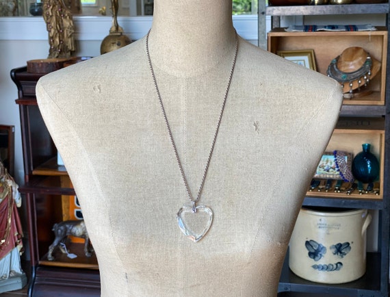 Vintage Clear Cut Crystal Heart Pendant Necklace … - image 1
