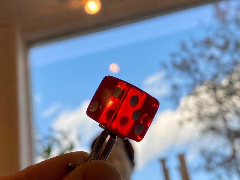 VINTAGE Pair of Red Lucite Dice Bullet Back Cufflinks image 4