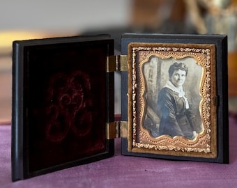 アンティーク ダゲレオタイプ、1800 年代中期、アンブロタイプ、ティン