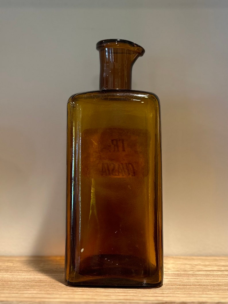 Vintage Brown Colored Glass Medical Herbal Apothecary Bottle Escamonea en Polvo Antiparasitic Label 8.75 image 7