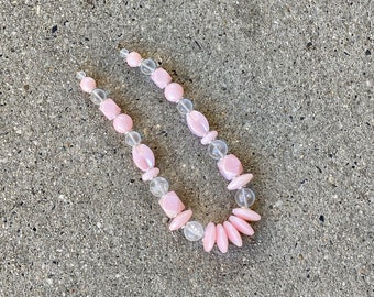 VINTAGE Pink and Clear Lucite Chunky Necklace