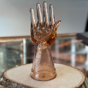 Vintage Peachy Pink Pressed Glass Hand Sculpture Ring Holder