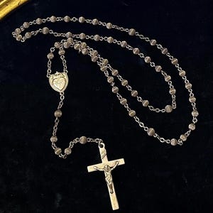 Vintage Circa 1940s All Sterling Silver Grooved Bead Sacred Heart Rosary Engraved E.A. Cronauer Religious 16.55”