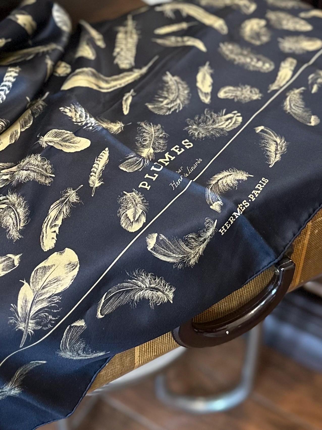 Vintage Designer Hermes Silk Scarf Black With Champagne Color