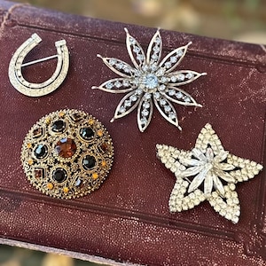 You Pick! Vintage Assortment of Midcentury Rhinestone Jeweled Brooches Signed & Unsigned