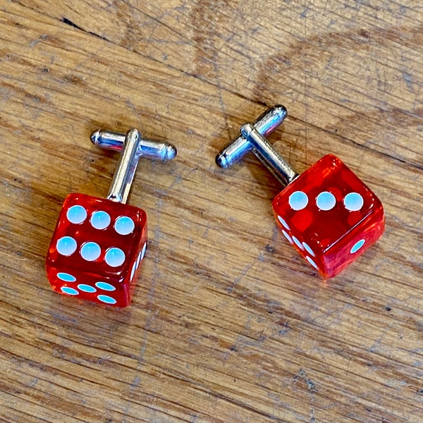 VINTAGE Pair of Red Lucite Dice Bullet Back Cufflinks