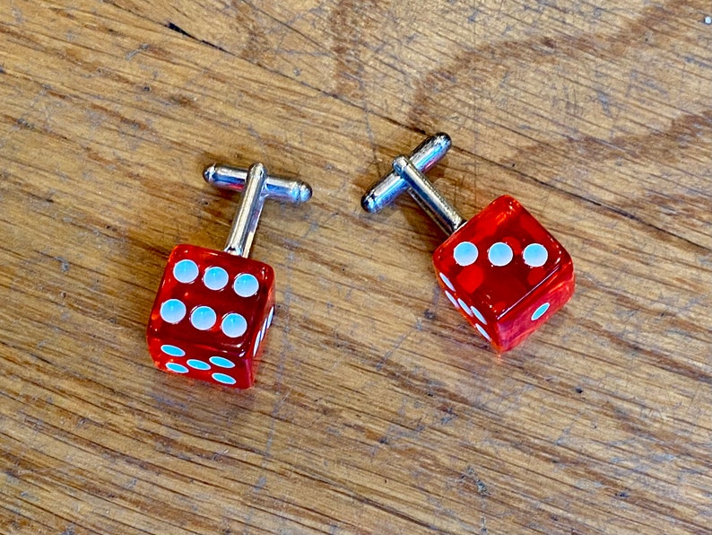 VINTAGE Pair of Red Lucite Dice Bullet Back Cufflinks image 1