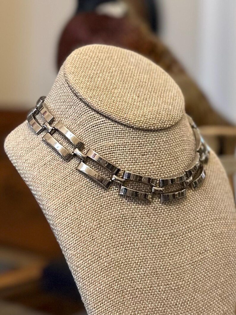 Silver Tone Machine Age Art Deco Jakob Bengel Rectangle Links Collar ...