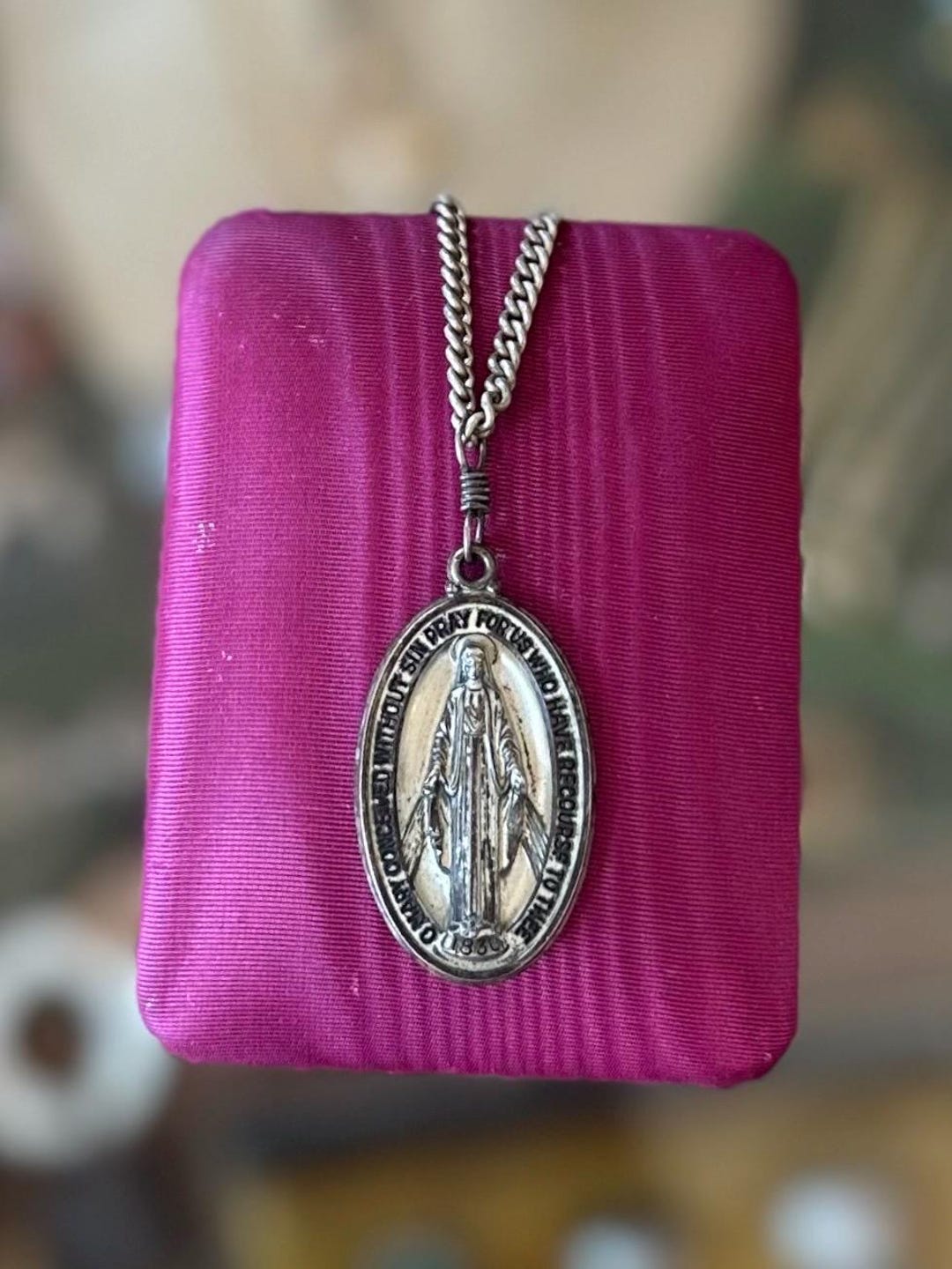 Vintage CREED Sterling Silver Miraculous Mary Medal Pendant Necklace - Etsy