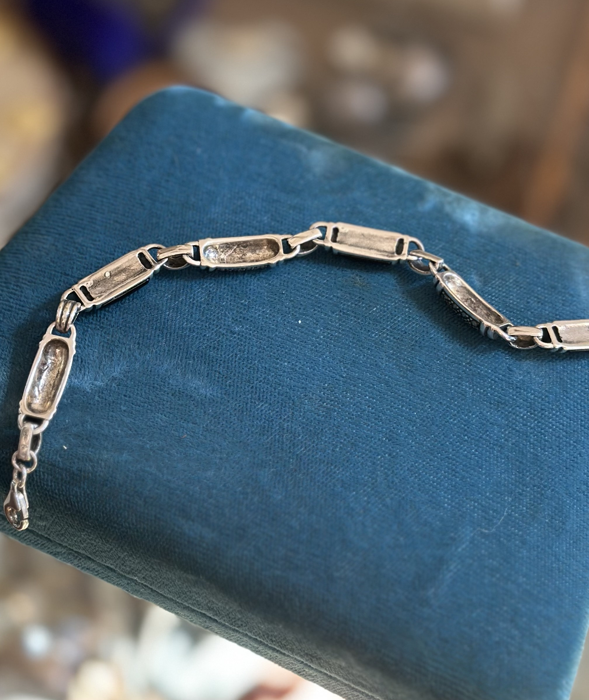 ヴィンテージ 925 スターリングシルバー ブラックオニキスとマーカ 