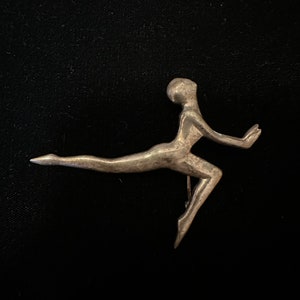 Vintage Sterling Silver Taxco Modernist Lady Figure Brooch Figural Yoga Pose
