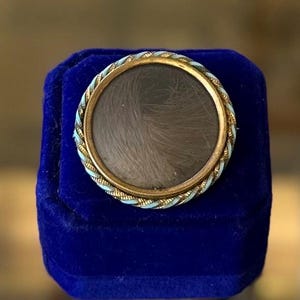 Antique Mourning Brooch Hair Jewelry Light Blue Enamel Round Pin w/ C Clasp