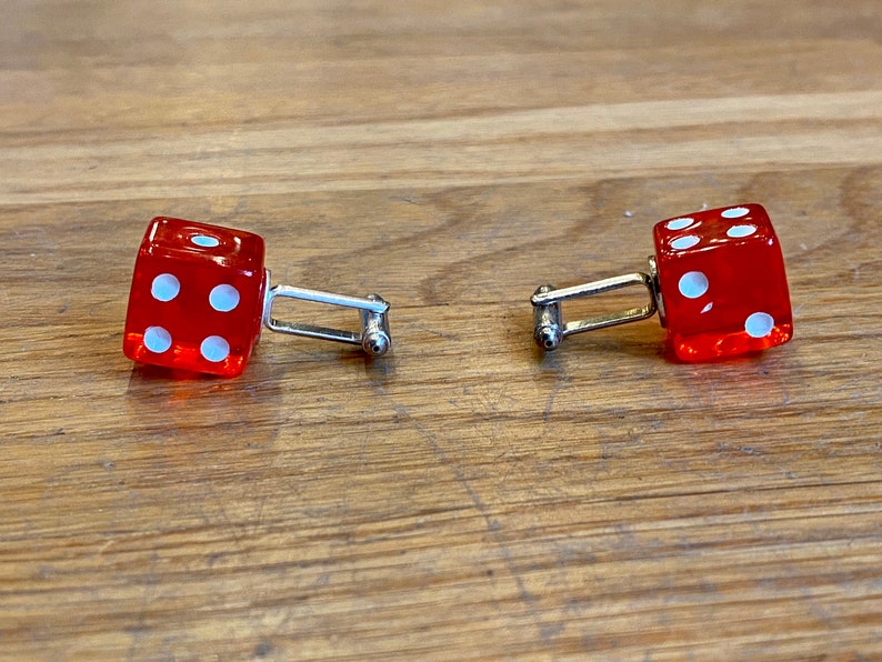 VINTAGE Pair of Red Lucite Dice Bullet Back Cufflinks image 3