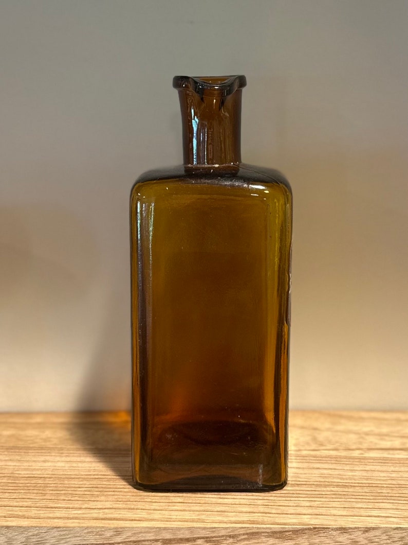 Vintage Brown Colored Glass Medical Herbal Apothecary Bottle Escamonea en Polvo Antiparasitic Label 8.75 image 6