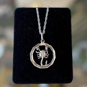 Vintage Sterling Silver Scorpion Zodiac Scorpio Pendant Necklace 24.25”