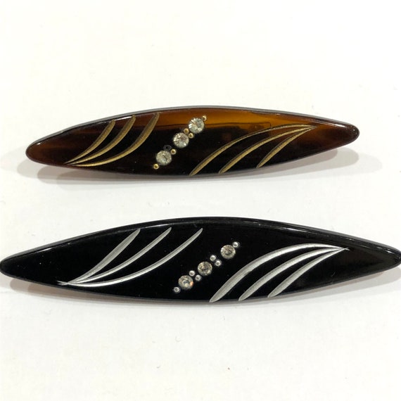 Your Choice! Vintage Black or Brown Lucite & Rhin… - image 2