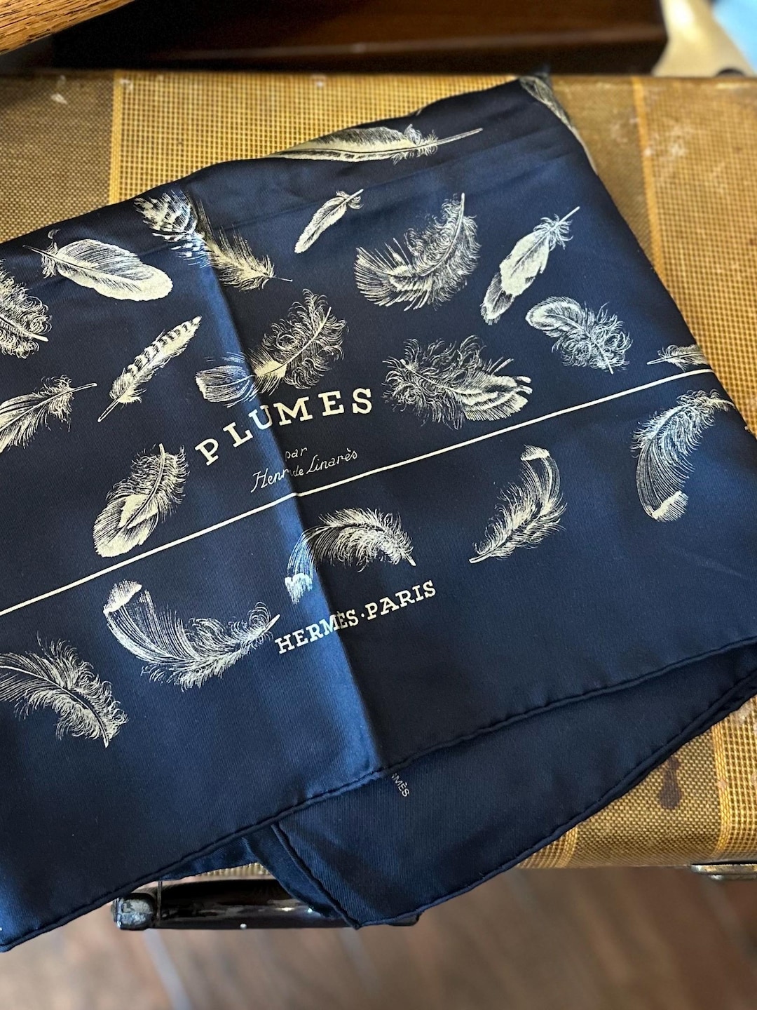 Vintage Designer Hermes Silk Scarf Black With Champagne Color