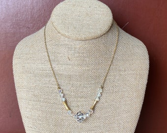 VINTAGE Gold Plated and Crystal Necklace